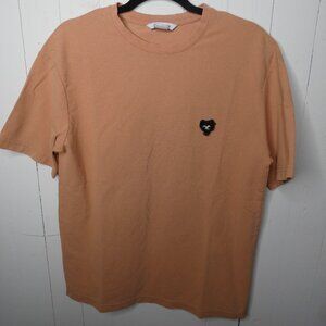 Urban Revivo Men's S Cotton T-Shirt Fuzzy Googly Eye Heart Graphic Orange Crew
